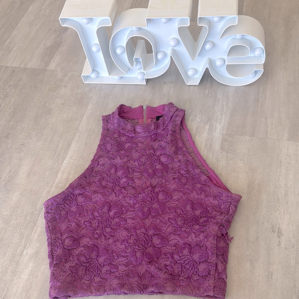 Bebe Purple Lace Crop Top